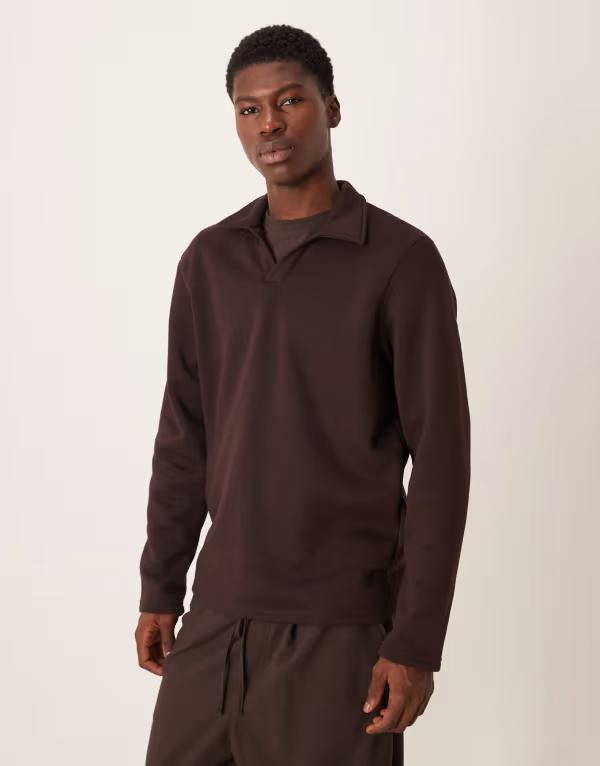 エイソス メンズ トップス ポロシャツ ASOS DESIGN revere polo Chocolate plum プラム