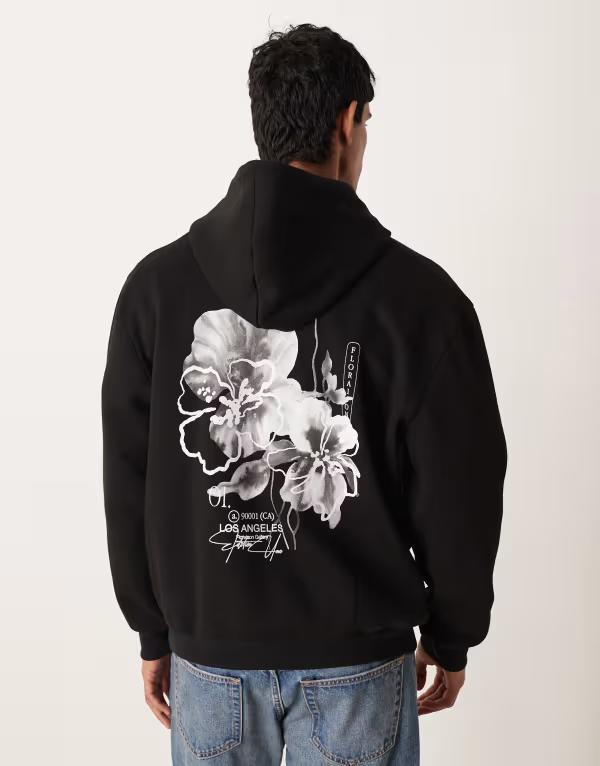 エイソス メンズ アウター パーカー・スウェット フラワー柄 プリント フラワー パーカー ASOS DESIGN hoodie with floral print Black ブラック(4)