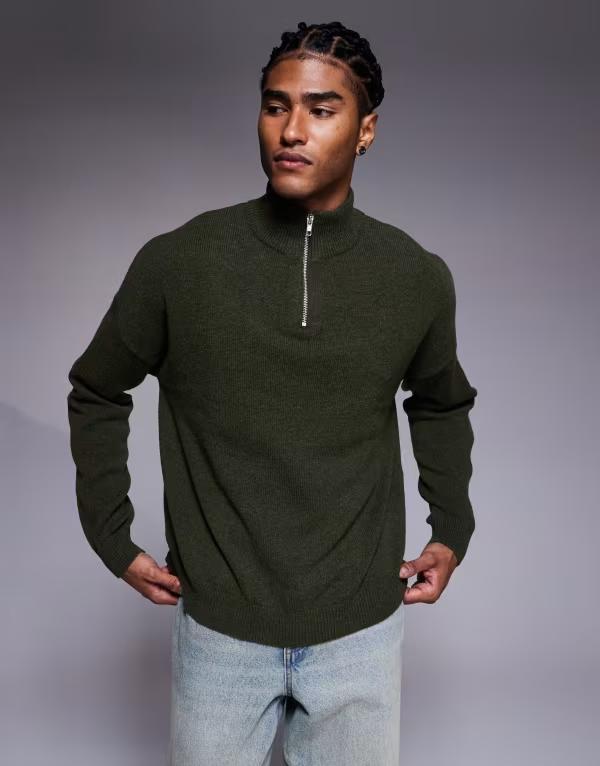 エイソス メンズ アウター ニット・セーター ハーフジップ ウール セーター ニット ASOS DESIGN oversi..