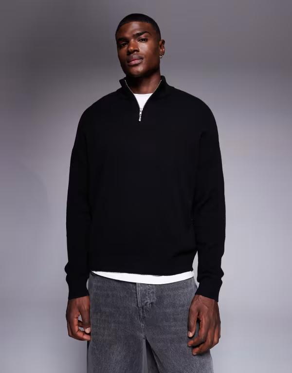 エイソス メンズ アウター ニット・セーター ハーフジップ ウール セーター ニット ASOS DESIGN oversi..