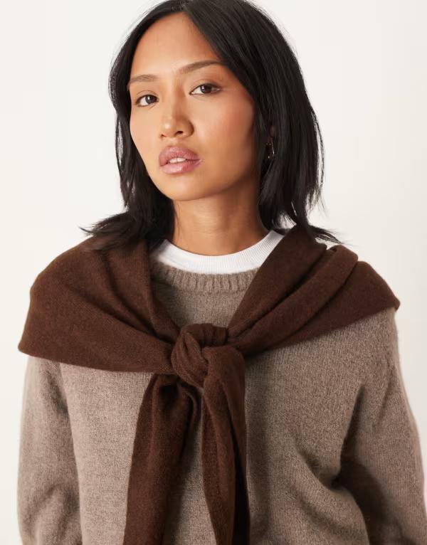 エイソス レディース アクセサリー マフラー・ストール・スカーフ ウール ニット ASOS DESIGN wool knit triangle scarf in chocolate Chocolate チョコレート