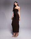 【送料無料】 ファッションキラ レディース ワンピース トップス Fashionkilla exclusive slinky double sculpted bandeau maxi dress in chocolate Chocolate