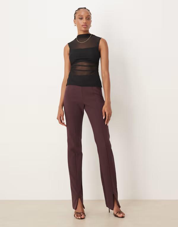 【送料無料】 エイソス レディース カジュアルパンツ ボトムス ASOS DESIGN Tall tailored skinny pants with zip front detail in brown Brown