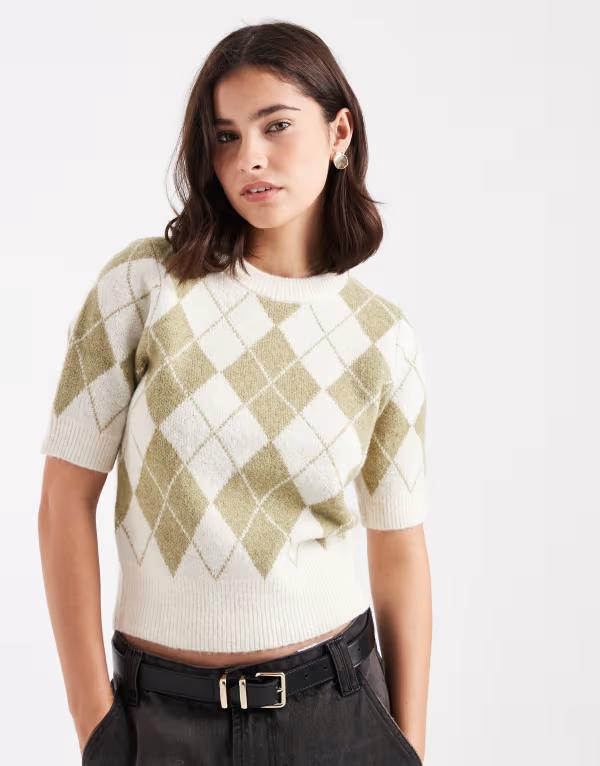 ReVida ŷԾŹ㤨֥⡼ ǥ  ˥åȡ ץ  åץ ˥å Vero Moda cropped knit short sleeve sweater argyle check print BIRCH ꡼פβǤʤ19,480ߤˤʤޤ
