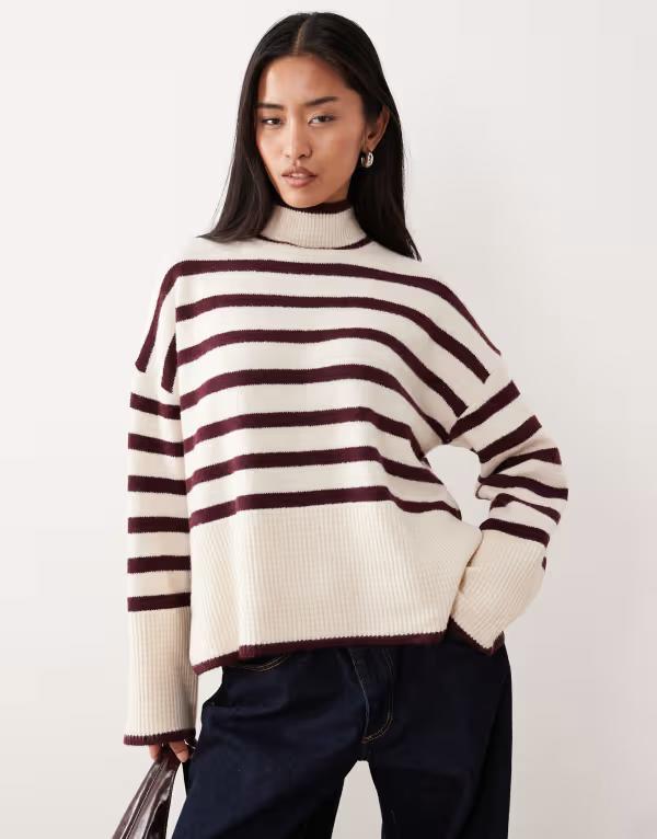 ヴィラ レディース アウター ニット・セーター ハイネック セーター VILA high neck stripe sweater in..
