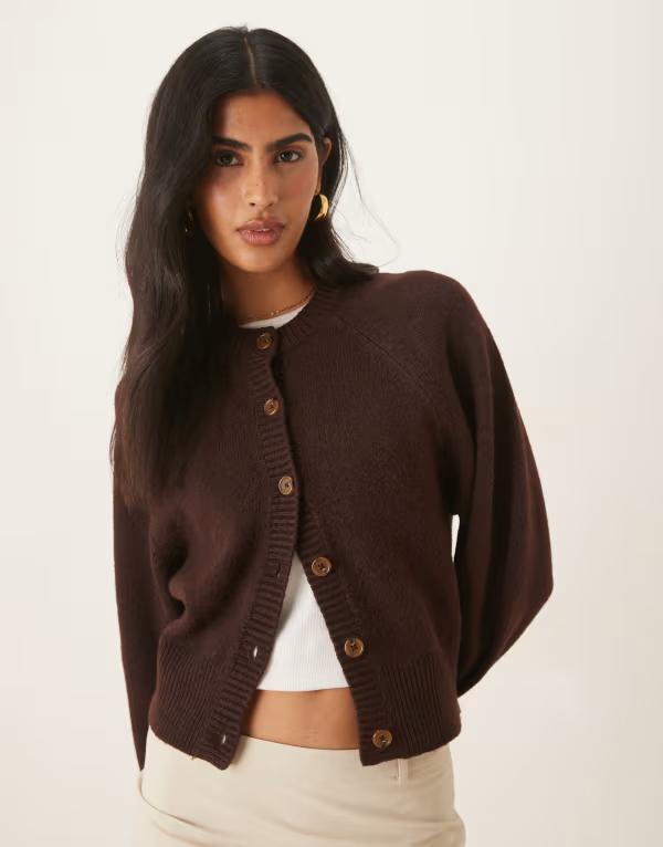 エイソス レディース アウター カーディガン クルーネック ASOS DESIGN crew neck cardigan with raglan sleeve detailing in chocolate Chocolate チョコレート