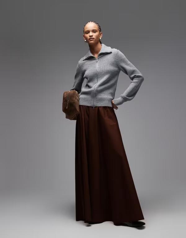 エイソス レディース ボトムス スカート ASOS DESIGN volume poplin skirt in chocolate Chocolate チョコレート