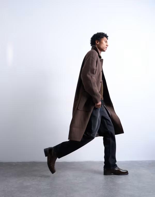 ȥåץޥ     Topman premium wool blend raglan overcoat in chocolate Mid Brown ֥饦