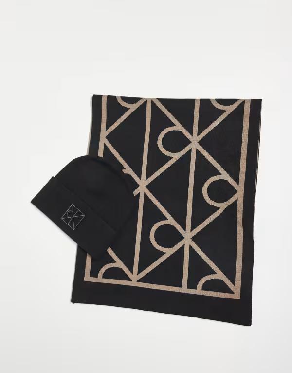 カルバンクライン メンズ アクセサリー 帽子 Calvin Klein Jeans monogram beanie and scarf gift set ..