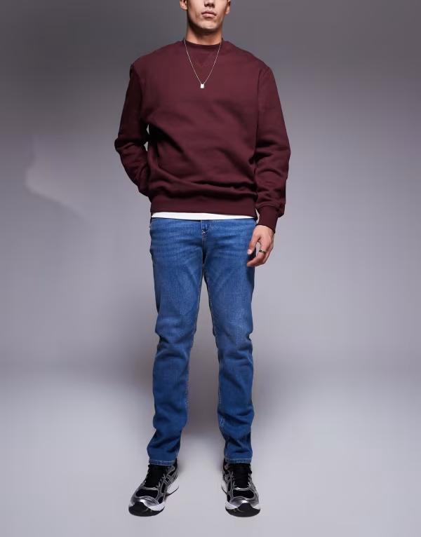 リバーアイランド メンズ ボトムス デニムパンツ スリムフィット ジーンズ River Island Slim Fit Jeans In Mid Wash BLUE - MEDIUM ブルー