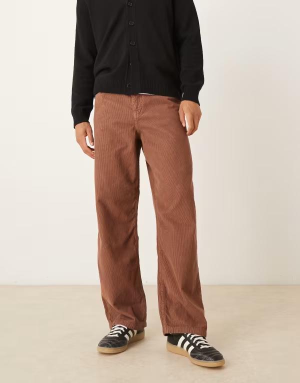 エイソス メンズ ボトムス カジュアルパンツ コーデュロイ パンツ ASOS DESIGN baggy pants corduroy BROWN ブラウン