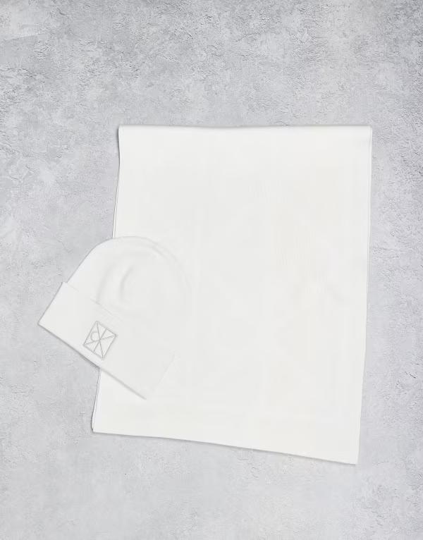 カルバンクライン メンズ アクセサリー 帽子 Calvin Klein Jeans monogram beanie and scarf gift set ..