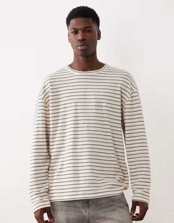 ReVida ŷԾŹ㤨֥  ȥåץ T ASOS DESIGN oversized jacquard long sleeve striped t-shirt in cream CREAM ꡼פβǤʤ10,980ߤˤʤޤ