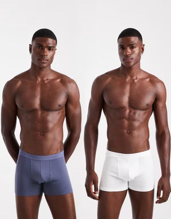 エイソス メンズ アンダーウェア トランクス ASOS DESIGN 2 pack boxer briefs and Blue/white ホワイト