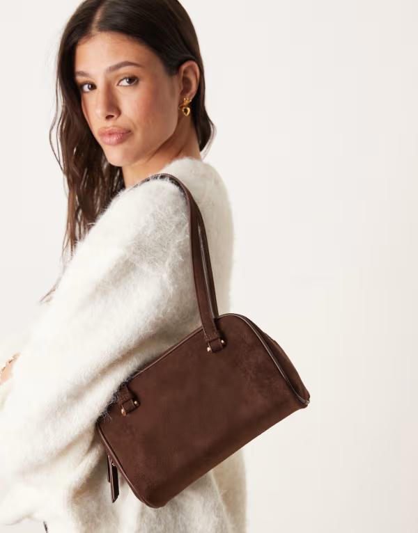 エイソス レディース バッグ ショルダーバッグ スエード ASOS DESIGN faux suede boxy shoulder bag in chocolate Chocolate チョコレート