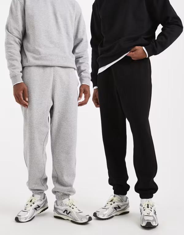 エイソス メンズ ボトムス カジュアルパンツ パンツ スウェットパンツ ASOS DESIGN essentials 2 pack oversized sweatpants and heather Black/gray marl ブラック(4)
