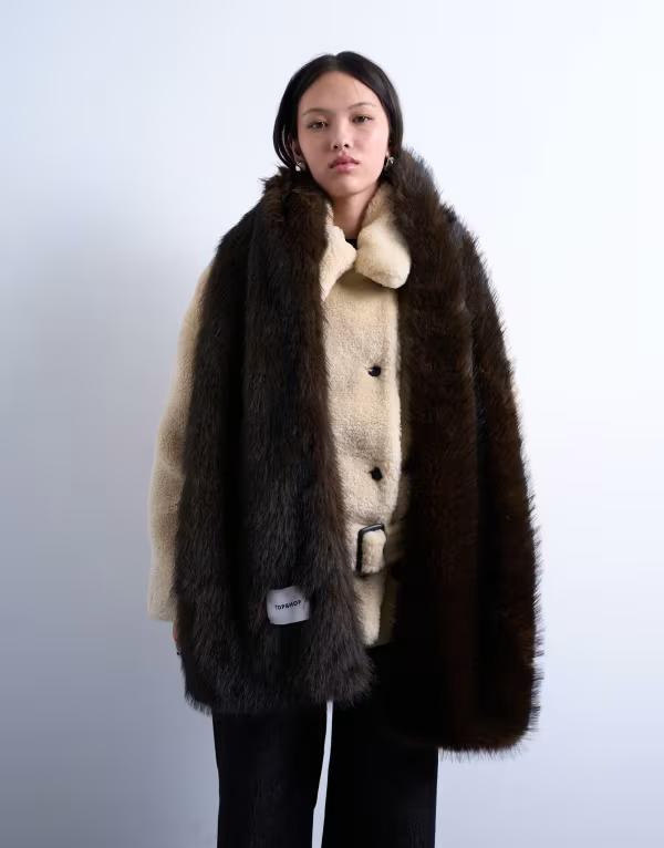 トップショップ レディース アクセサリー マフラー・ストール・スカーフ Topshop Sophie faux fur scarf in chocolate Chocolate チョコレート
