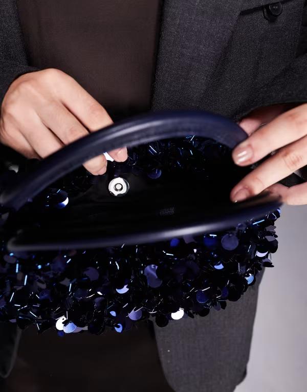 エイソス レディース バッグ クラッチバッグ スパンコール ASOS DESIGN sequin clutch bag NAVY ネイビー