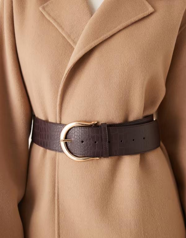 エイソス レディース アクセサリー ベルト ASOS DESIGN wide low waisted belt in chocolate croc with gold hardware Chocolate チョコレート