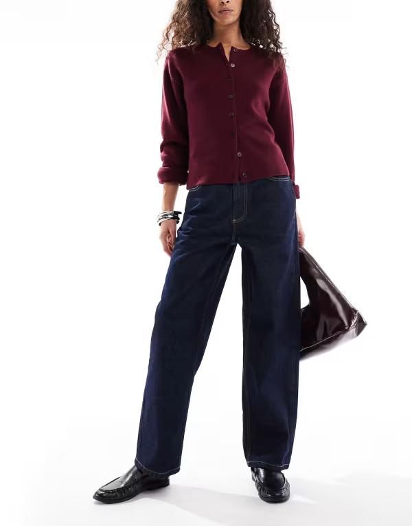 ミスセルフフリッジ レディース ボトムス デニムパンツ ストレート コントラスト ジーンズ Miss Selfridge high rise contrast stitch straight leg jeans in indigo Indigo wash インディゴ