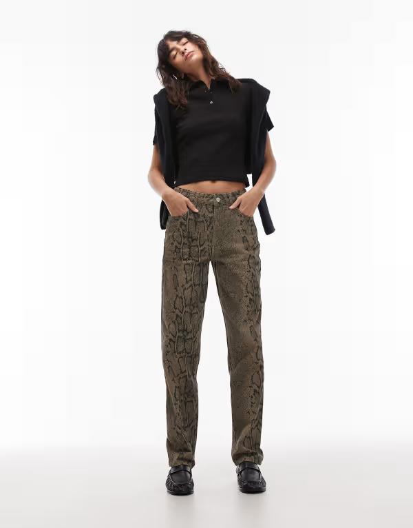 エイソス レディース ボトムス カジュアルパンツ プリント パンツ ASOS DESIGN mid rise slim leg pants in snake print Snake print