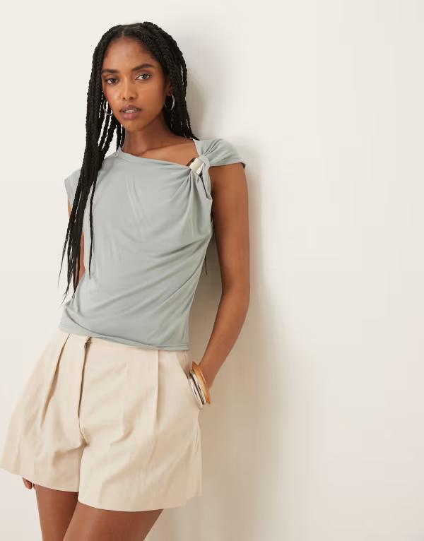 エイソス レディース トップス ベスト ASOS DESIGN modal tank top with hardware shoulder detail in slate Khaki カーキ