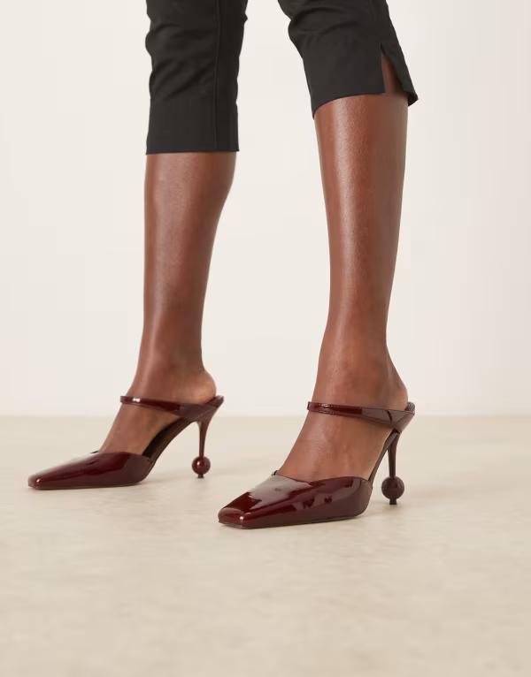 エイソス レディース シューズ ヒール ASOS DESIGN Pearl chisel toe ball high heel shoes Burgundy ..