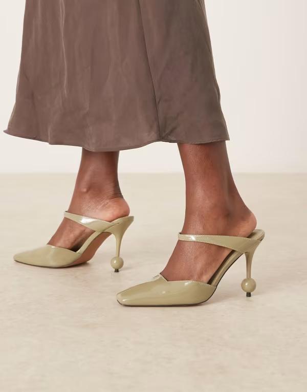 エイソス レディース シューズ ヒール ASOS DESIGN Pearl chisel toe ball high heel shoes in sage SA..