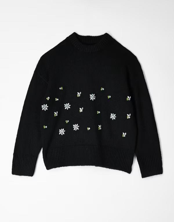 エイソス レディース アウター ニット・セーター フラワー柄 セーター フラワー ASOS DESIGN floral embellished oversized sweater Black ブラック