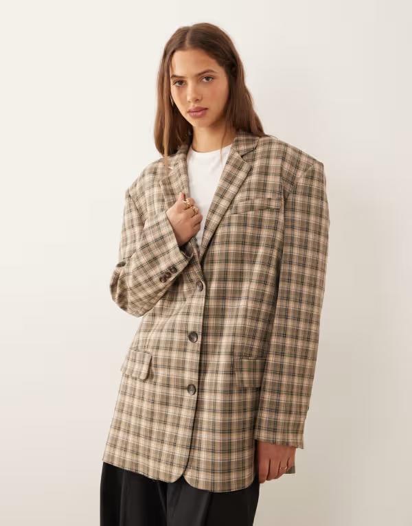 エイソス レディース アウター ジャケット・ブルゾン ブレザー ASOS DESIGN ultimate oversized single breasted blazer in plaid Check チェック(4)
