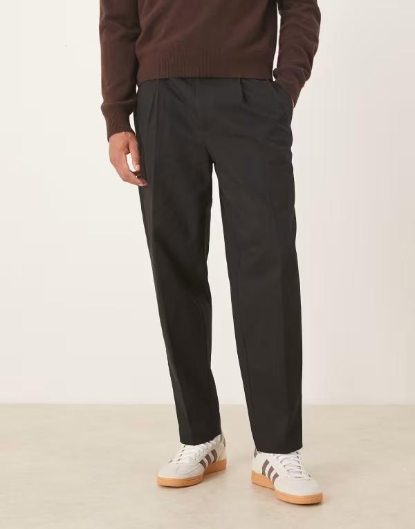 エイソス メンズ ボトムス カジュアルパンツ コットン ASOS DESIGN 100% cotton oversized taperedress pants Black ブラック
