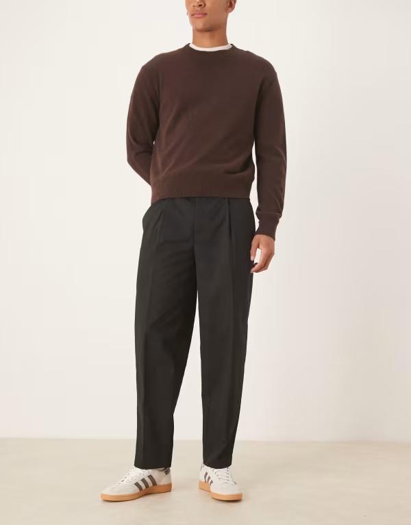 エイソス メンズ ボトムス カジュアルパンツ コットン ASOS DESIGN 100% cotton oversized taperedress pants Black ブラック