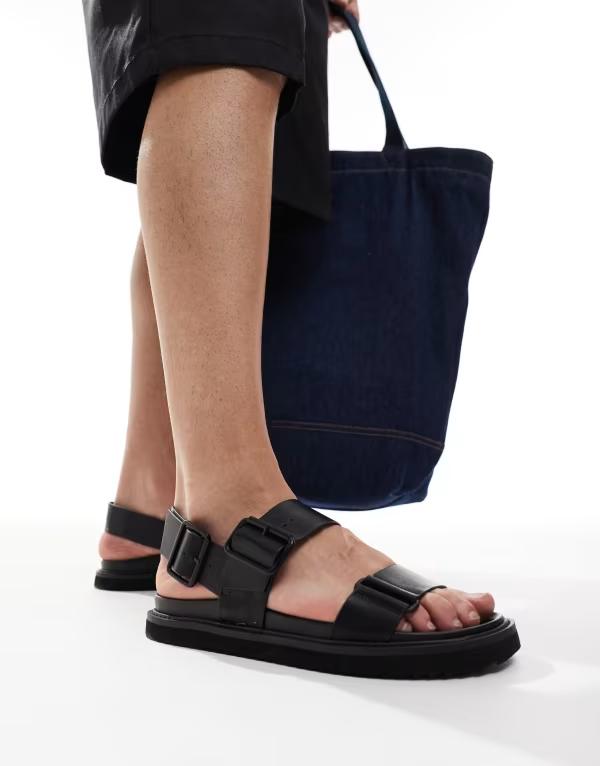 エイソス メンズ シューズ サンダル ASOS DESIGN two strap sandals Black ブラック