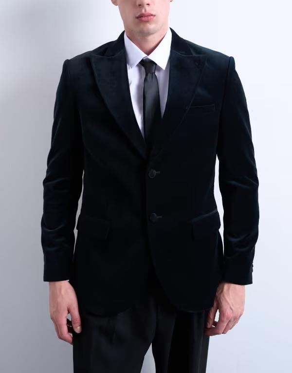 ȥåץޥ   㥱åȡ֥륾 ٥٥å ֥쥶 Topman velvet blazer Black ֥å