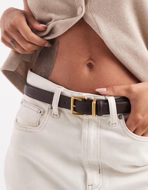 エイソス レディース アクセサリー ベルト ASOS DESIGN waist and hip belt with square buckle in chocolate チョコレート