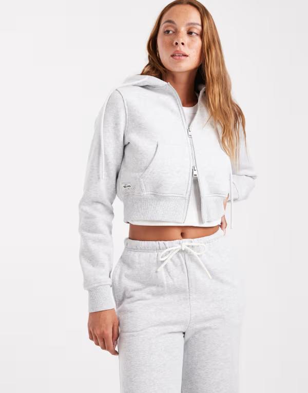コットンオン レディース アウター パーカー・スウェット フルジップ クロップド Cotton cropped zip throughoodie in soft gray heather - part of a set Soft gray heather グレー