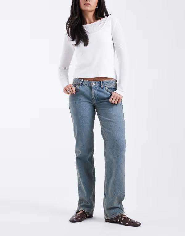 コルージョン レディース ボトムス デニムパンツ ジーンズ COLLUSION lowaist loose fit jeans in dirty Blue ブルー