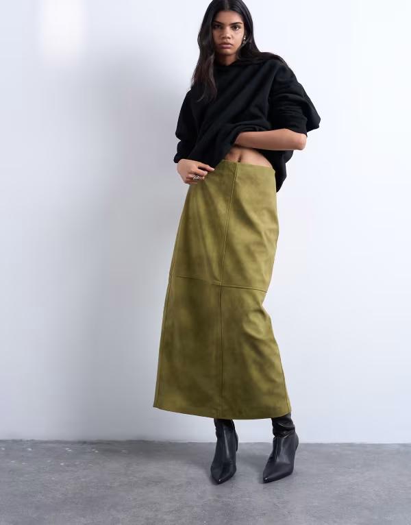 トップショップ レディース ボトムスカート ミディ スエード Topshop faux suede seamed midi skirt in..