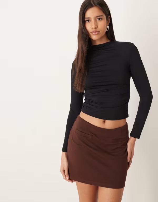 エイソス レディース ボトムスカート ミニ ASOS DESIGN ponte micro mini skirt with pocket detailing in chocolate チョコレート