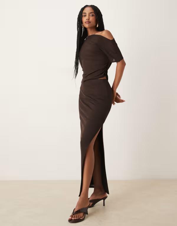 エイソス レディース ボトムスカート メッシュ マキシ ASOS DESIGN mesh maxi skirt in chocolate - part of a set Brown ブラウン