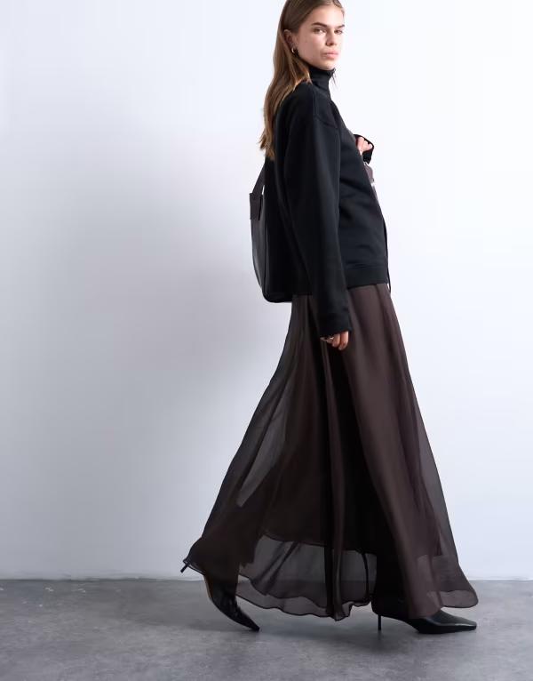 トップショップ レディース ボトムスカート シアー マキシ Topshop sheer full circle maxi skirt in chocolate チョコレート