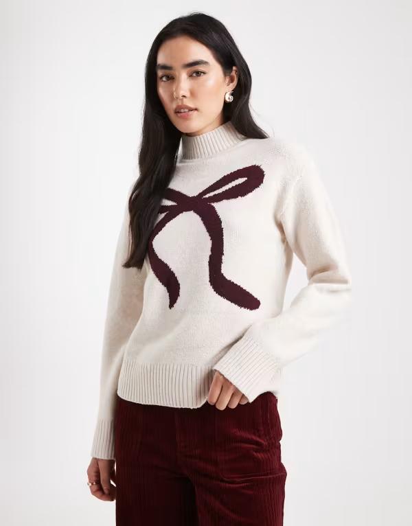 ブレーブソウル レディース アウター ニット・セーター モックネック プリント Brave Soul mock neck s..