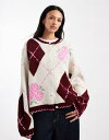 ミスセルフフリッジ レディース アウター カーディガン Misselfridge blanket stitch argyle cardigan Pink Arg...