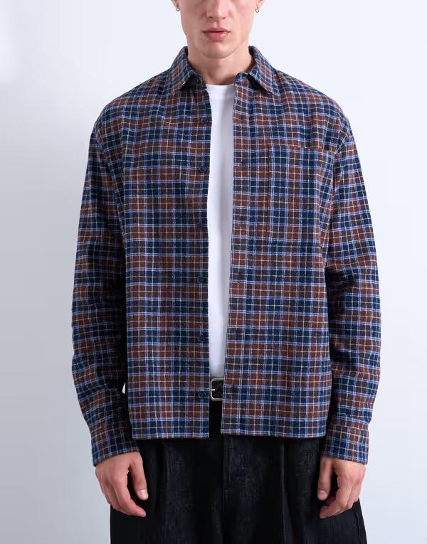 Casual Shirts - トップマン メンズ トップス シャツ リラックスフィット Topman relaxed fit flannel check shirt BROWN ブラウン