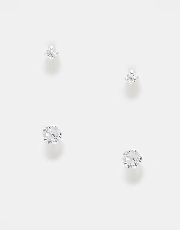 Kingsley Ryan Women's Accessories Earrings - Kingsley Ryan Crystal Pack of 2 Stud Earrings in Sterling Silver (Clear)