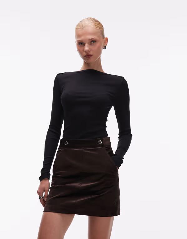 エイソス レディース トップス Tシャツ ASOS DESIGN boat neck long sleeve top with binding details Black ブラック
