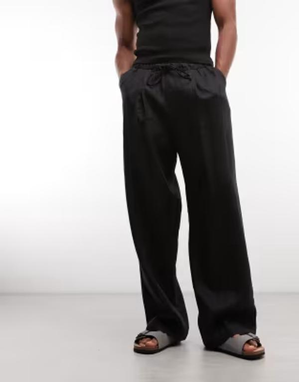 ウィークデイ メンズ ボトムス カジュアルパンツ リネン Weekday pull on linen pants - exclusive to ASOS Black ブラック