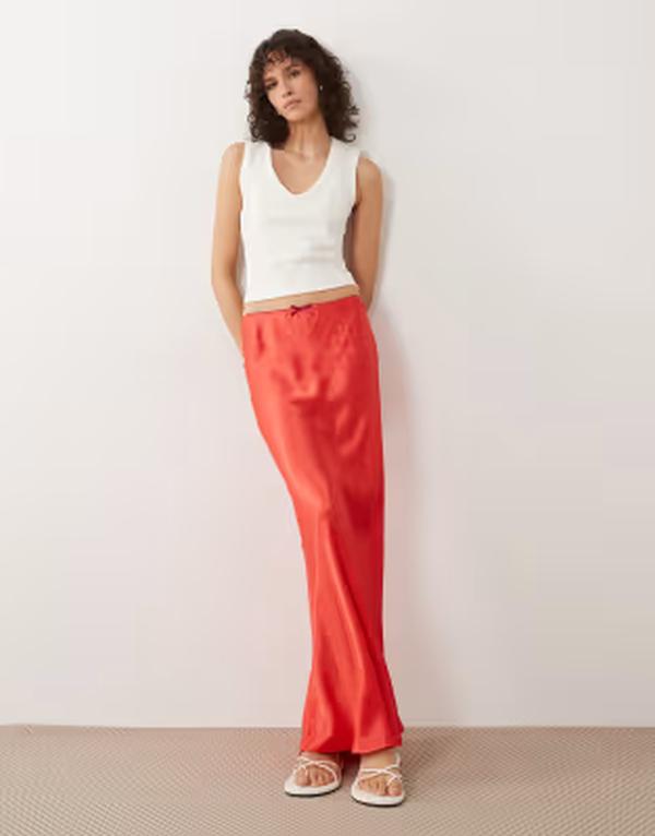 ミスセルフフリッジ レディース ボトムスカート サテン マキシ Misselfridge satin bias maxi skirt RED レッド