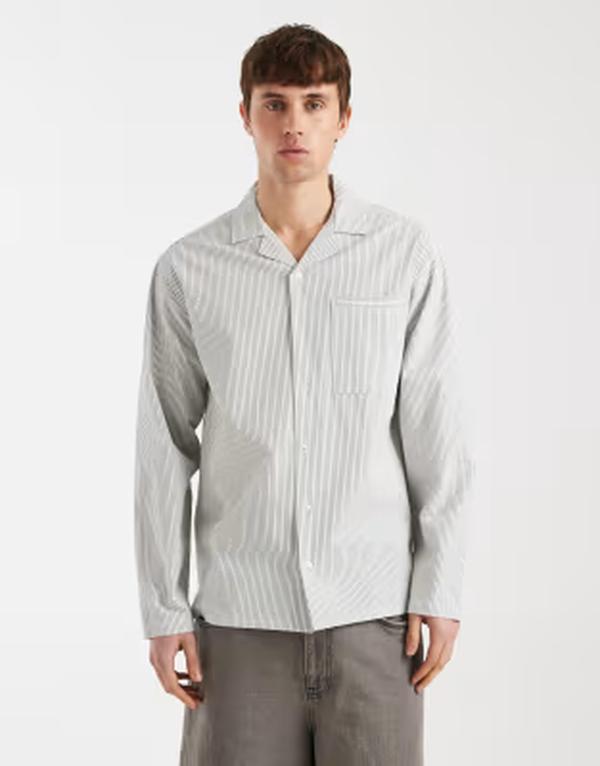 レディファインド レブル メンズ トップス シャツ Redefined Rebel Westin boxy shirt stripes MID GREEN グリーン