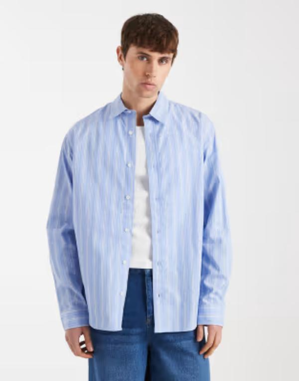 レディファインド レブル メンズ トップス シャツ Redefined Rebel Robin boxy shirt stripes MID BLUE ブルー